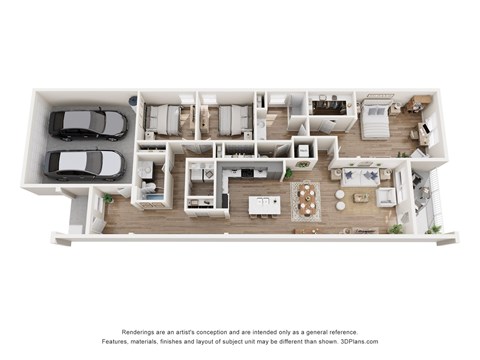 Floor plan for 3 beds, 2 baths, 1695 sqft